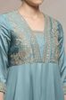 Blue Silk Chanderi Anarkali Suit Set image number 1