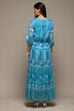 Blue Cotton Blend Tiered Printed Dress image number 4
