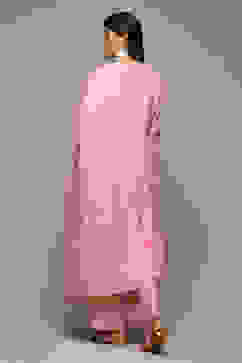 Pink Cotton Blend Layered Kurta Palazzo Suit Set image number 5