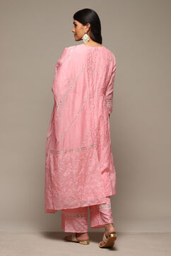 Pink Cotton Blend Layered Kurta Palazzo Suit Set image number 5