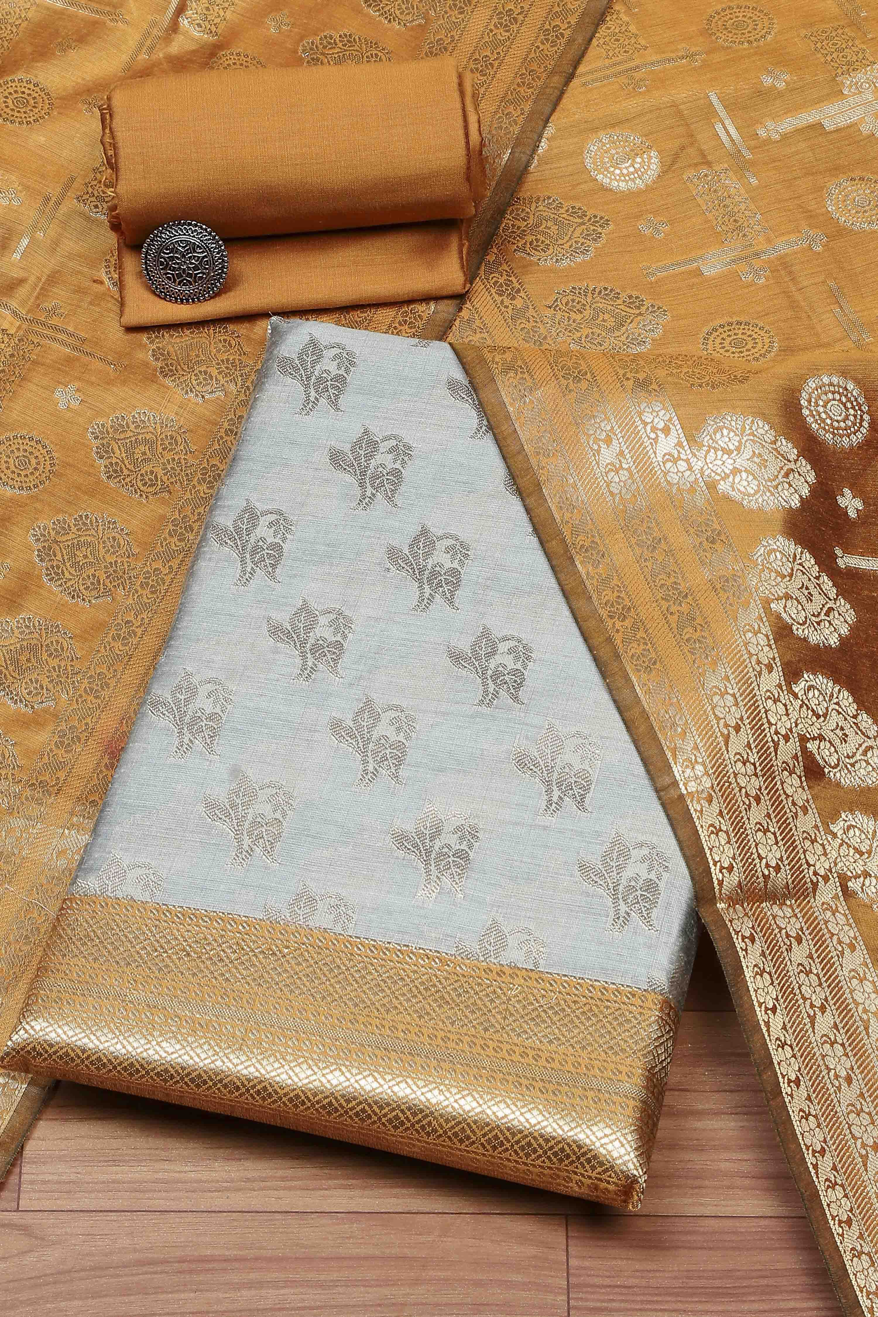 Sea Green Chanderi  Unstitched Suit Set image number 0