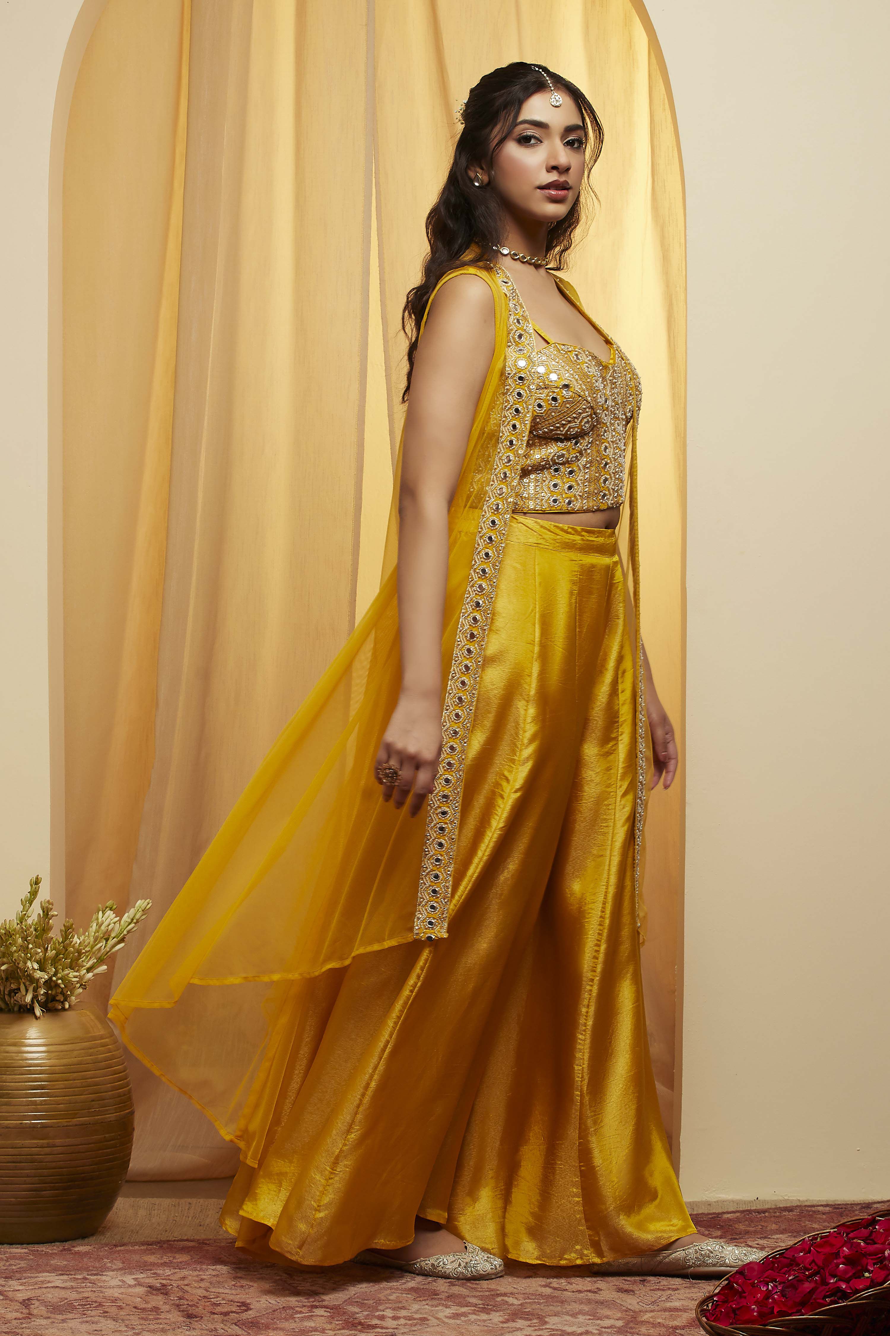 Yellow Viscose Rayon Kalidar Fusion Set image number 4