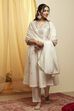 Off-White Embroidered Polyester Kurta Set