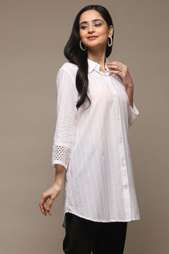 White Cotton Embroidered Shirt image number 3
