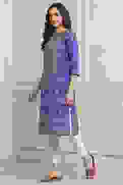 Royal Blue Rayon Straight Printed Kurta image number 2