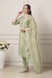 Green Poly Chanderi Sequin Embroidered Straight Suit Set image number 3