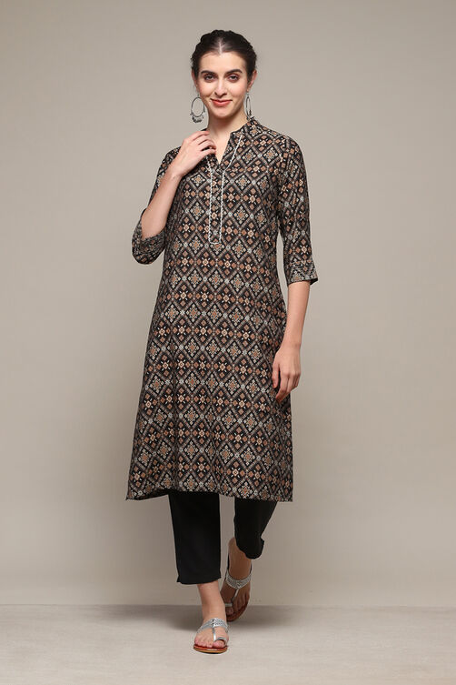 Black Poly Viscose Straight Printed Kurta image number 5