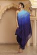 Blue Ombre Pure Chinnon Printed One Shoulder Kurta Set