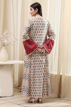 Off White Cotton A Line Fusion Wear image number 3