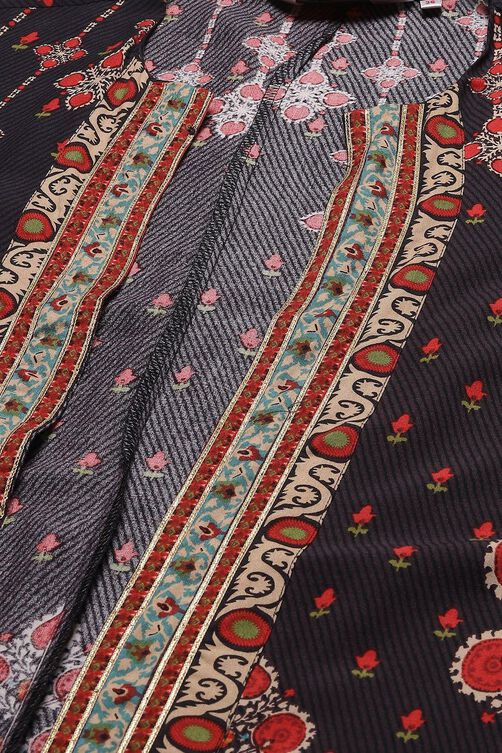 Black Rayon Straight Printed Kurta image number 2