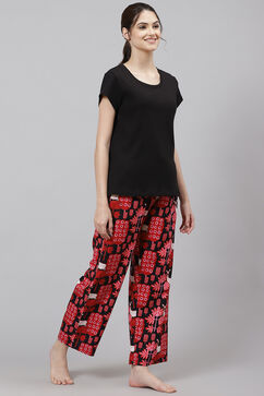 Black Straight Poly Span Three Piece Printed Sleepwear Set image number 5