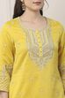 Yellow Silk Chanderi Sequin Embroidered Straight Suit Set image number 1