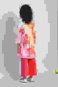 Cream-Colored and Pink Cotton Gathered Kurta Set image number 4