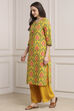 Yellow Cotton Printed Straight Kurta image number 2