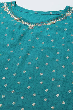 Turquoise Muslin Unstitched Suit set image number 2