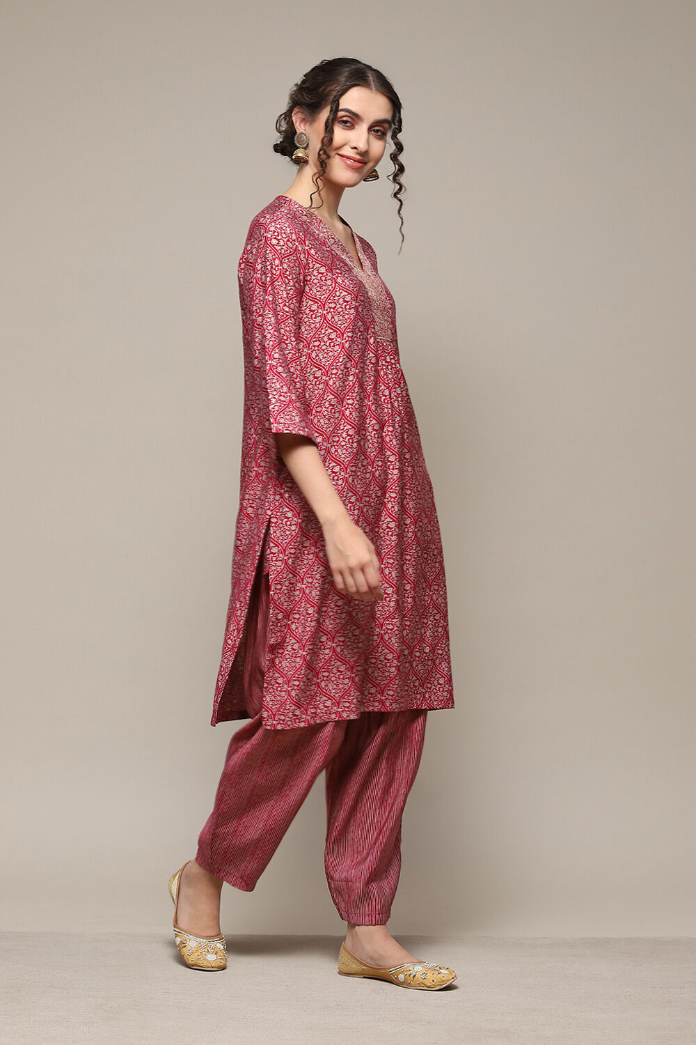 Navy Poly Viscose Straight Printed 2 Piece Set image number 6