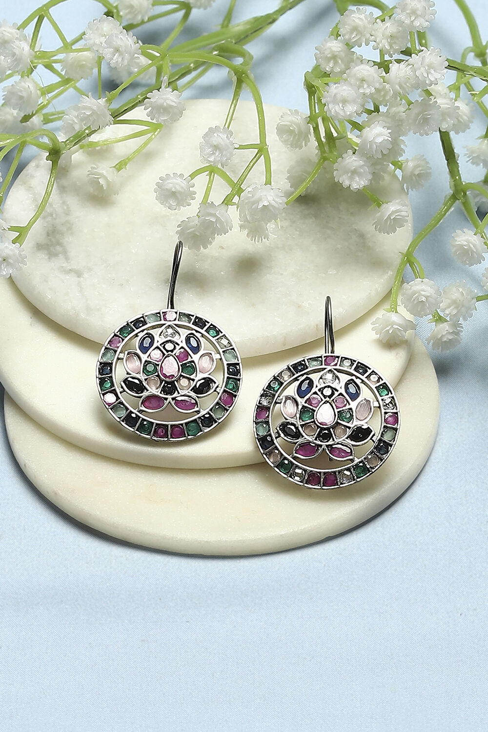 Multi-coloured Oxidised Navratan Circular Danglers image number 0