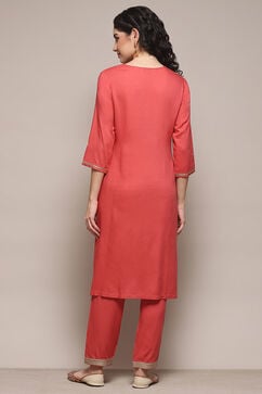Pink Nylon Narrow Kurta Pant Suit Set image number 2