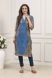 Blue Cotton A-Line Printed Kurta image number 6