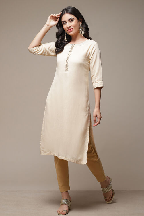 Beige LIVA Straight Kurta image number 0