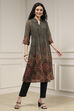 Charcoal and Rust Printed Pleated A-Line Kurta image number 0