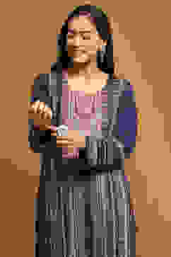 Purple Polyester Blend Straight Kurta Pants Set image number 1