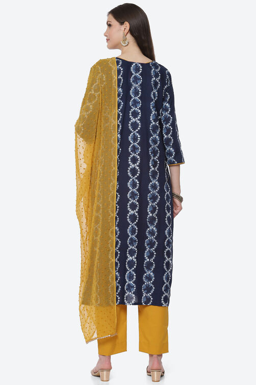 Indigo Cotton Unstitched Suit Set image number 4