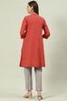 Rust Yarndyed Cotton Straight Kurta Slim Pants Suit Set image number 4