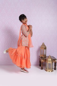 Peach Cotton Straight Kurta Sharara Suit Set image number 4