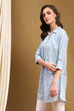 Sky Blue Printed Straight Short Kurti image number 2