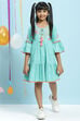 Turquoise Flared Cotton Flax Dress image number 2