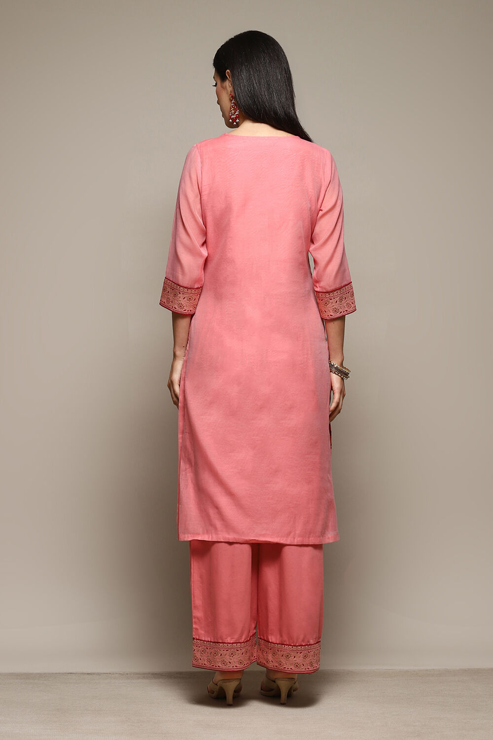 Mustard Cotton Blend Straight Yarndyed Kurta Palazzo Suit Set image number 4
