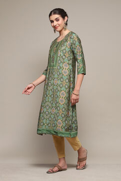 Green Poly Viscose Straight Printed Kurta image number 2