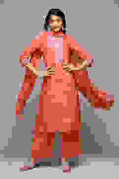 Coral Cotton Straight Kurta Palazzo Suit Set image number 0