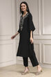 Black Textured Straight Kurta Pants Set image number 3