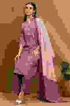 Purple Cotton Printed A-Line Suit Set image number 0