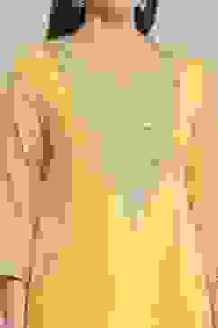 Yellow Poly Chanderi Straight Suit Set image number 1