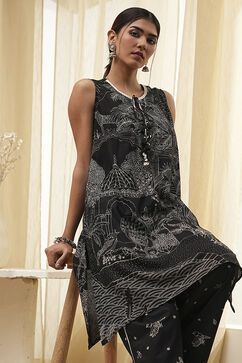 Black Printed Asymmetric Kurta Set image number 0