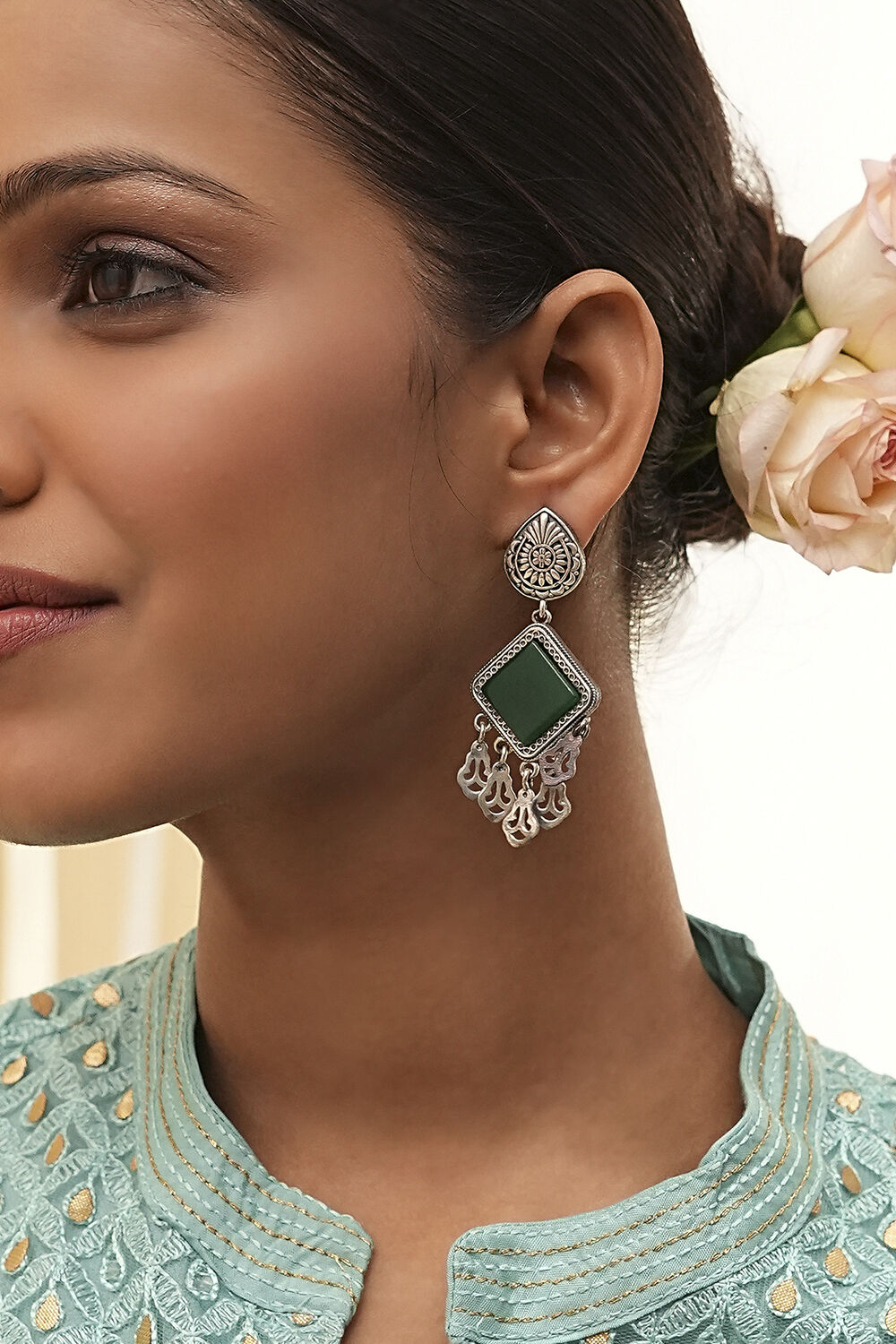 Green Brass Danglers image number 1