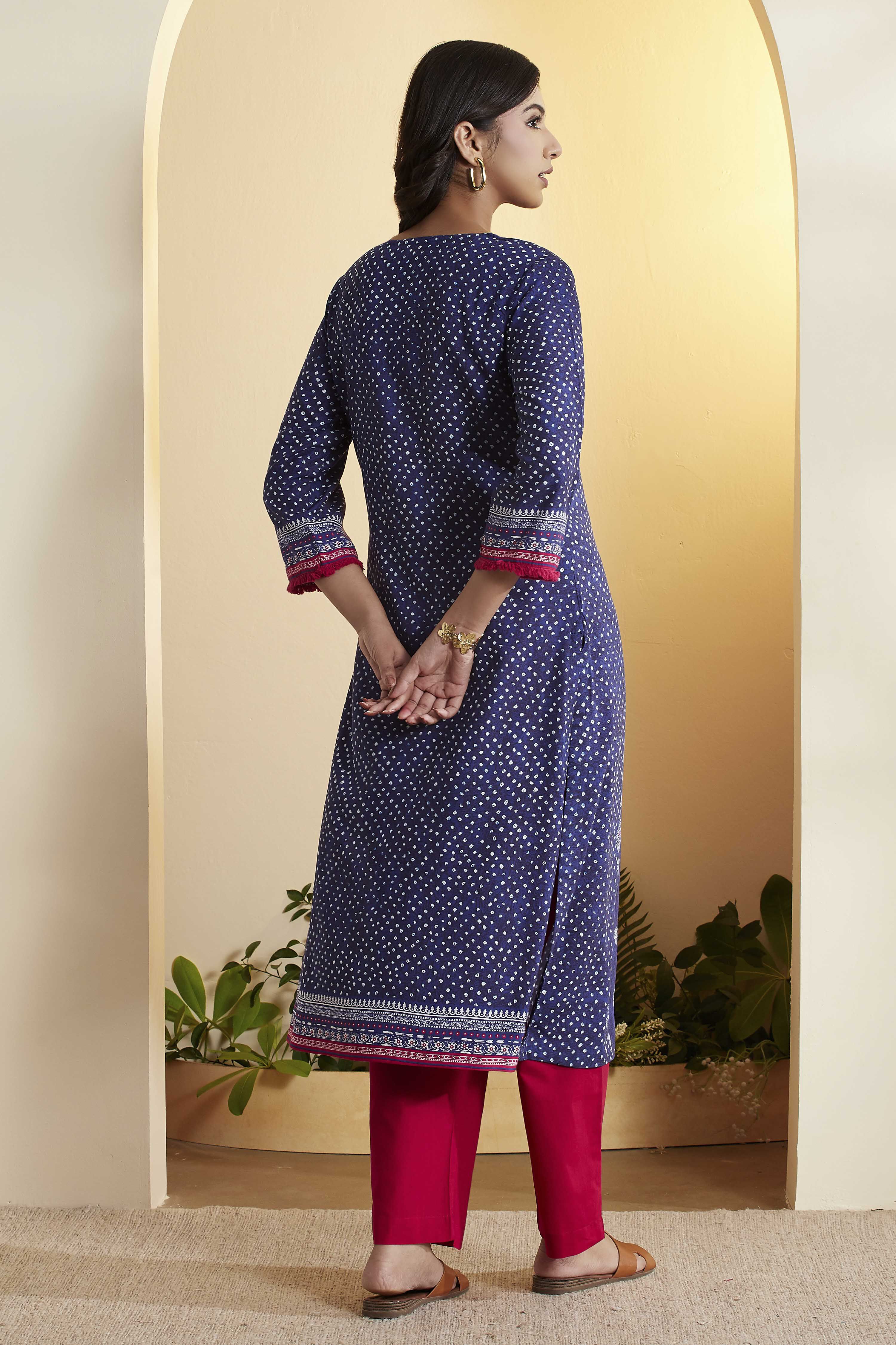 Blue Viscose Rayon Straight Kurta image number 4