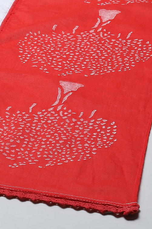 White Cotton Asymmetric Anarkali & Churidar Suit Set image number 3