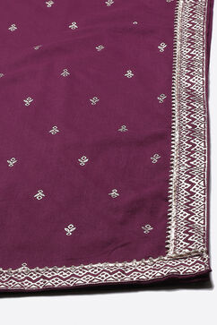 Wine Cotton Silk Flared Kurta Churidar Suit Set image number 3