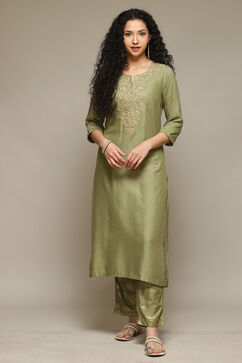 Sap Green Rayon Straight Kurta Palazzo 2 Piece Set image number 6