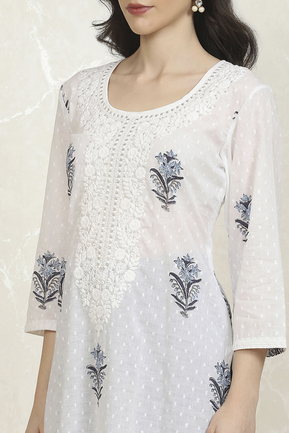 Indigo Cotton Hand Block Print Unstitched Suit Set image number 2