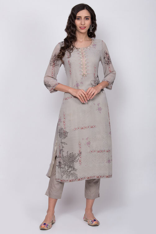 Moss Green Art Silk Straight Kurta Slim Pant Suit Set image number 2