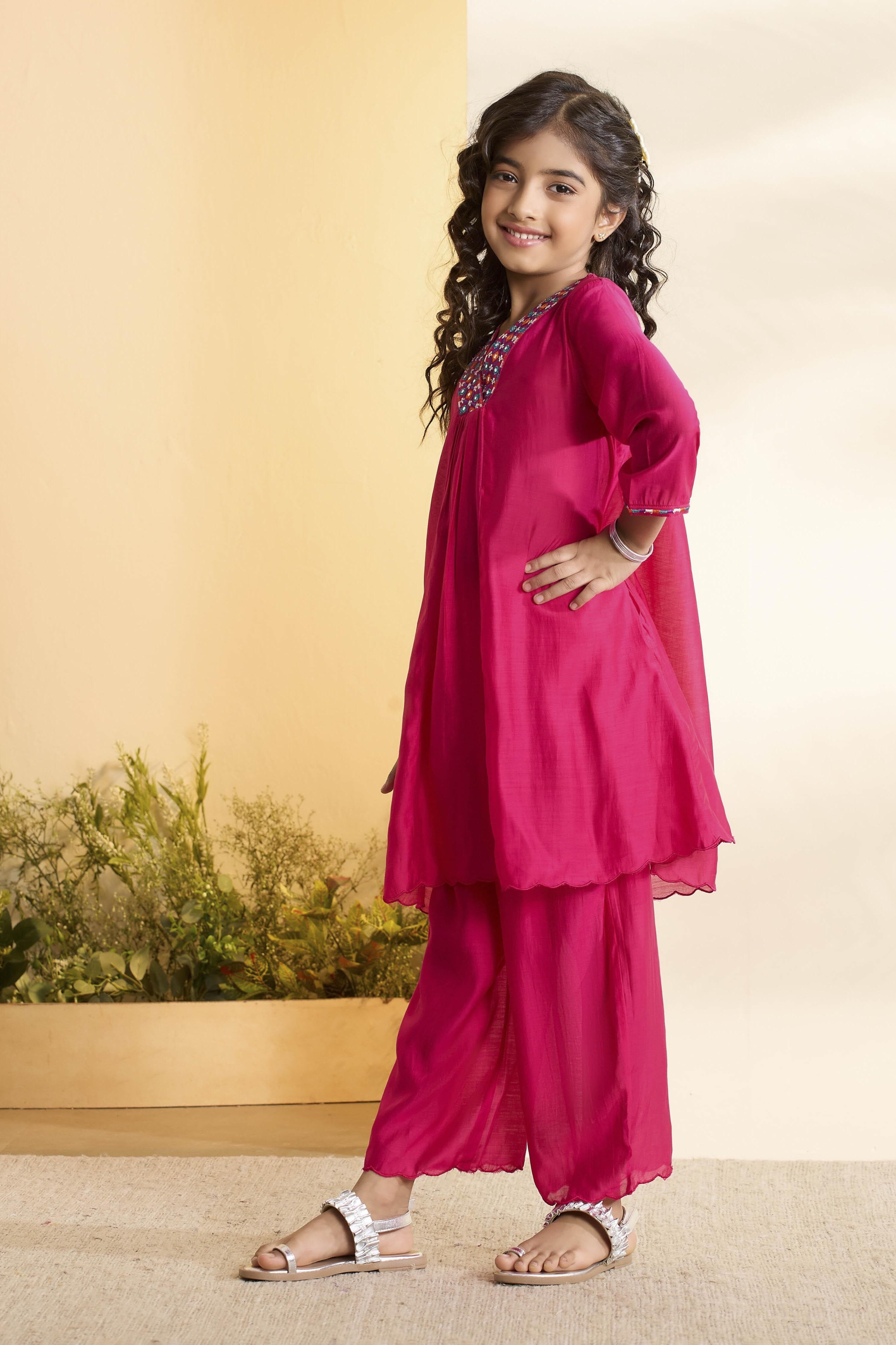 Pink Yoke Design A-Line Kurta Set image number 3