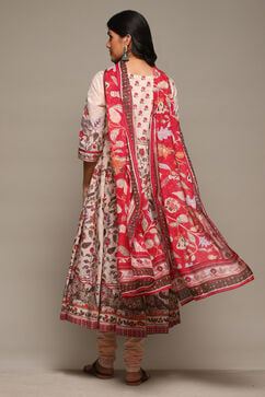 Beige Cotton Anarkali Printed Kurta Suit Set image number 4