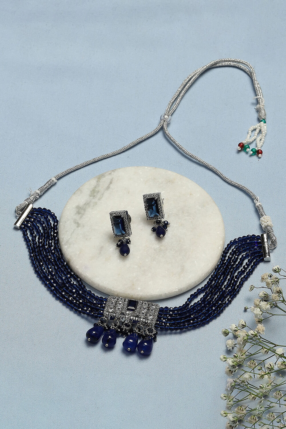Navy Blue Brass Necklace Set image number 0
