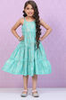 Sea Green Art Silk Tiered Printed Dress