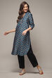 Teal Viscose Straight Printed Kurta